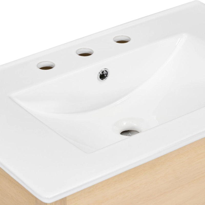 Badezimmerschrank mit offenem Ablagefach und Schubladen