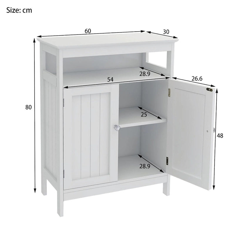 Armario blanco de almacenamiento de pie para baño con puertas dobles
