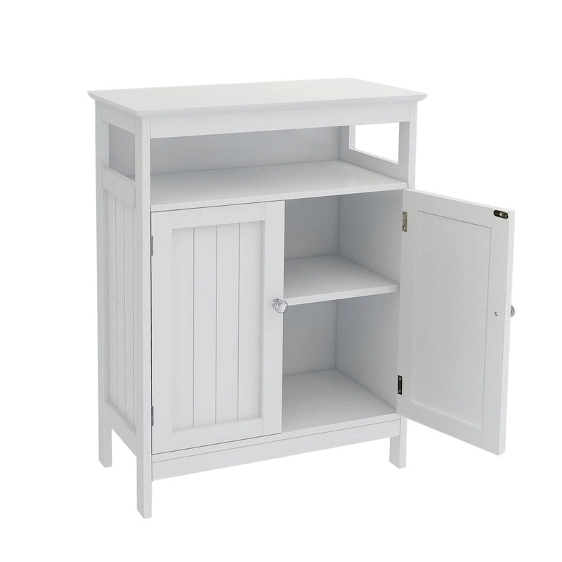 Armario blanco de almacenamiento de pie para baño con puertas dobles