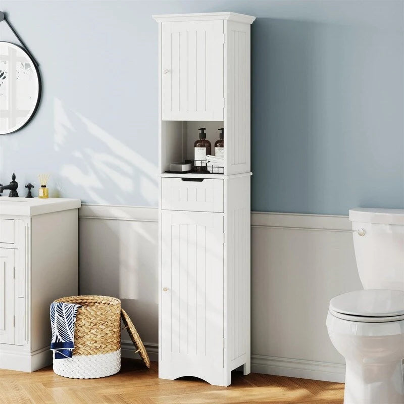 mueble alto de almacenamiento para baño de 67, independiente, con estantes ajustables - 11.7D x 15.7W x 66.8H