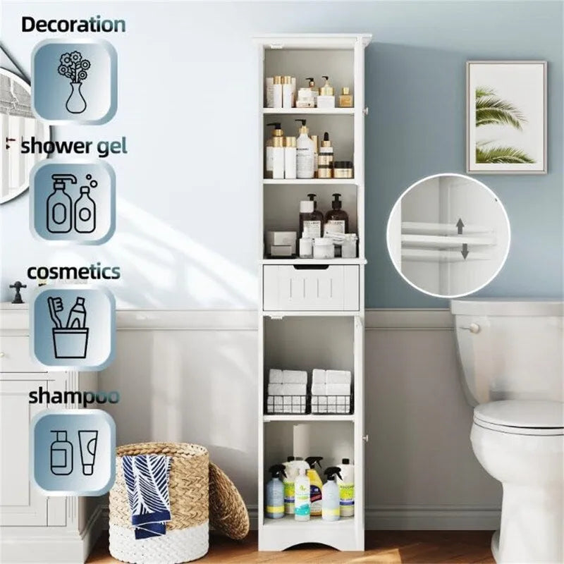 mueble alto de almacenamiento para baño de 67, independiente, con estantes ajustables - 11.7D x 15.7W x 66.8H