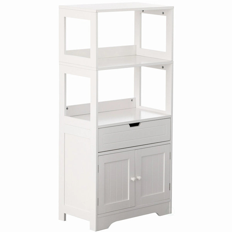 tocador alto independiente de madera, despensa de cocina y organizador de baño, un cajón y un mueble con 2 puertas, blanco