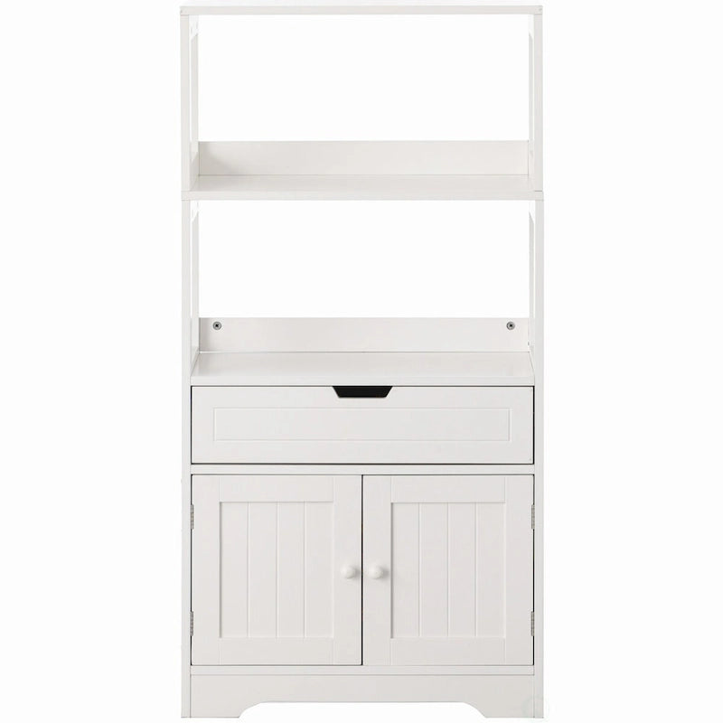 tocador alto independiente de madera, despensa de cocina y organizador de baño, un cajón y un mueble con 2 puertas, blanco