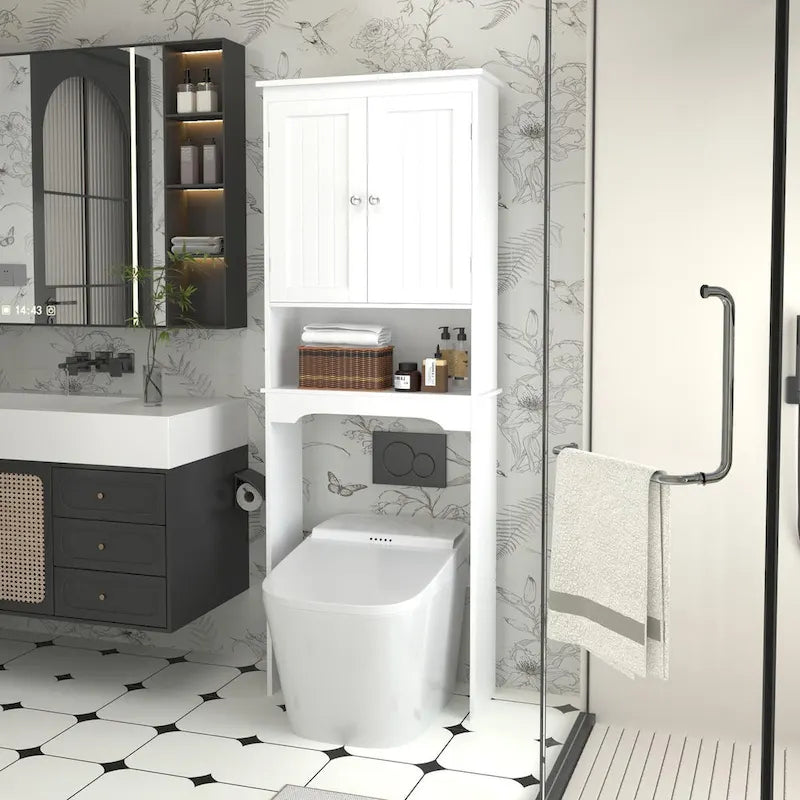 Gabinete de almacenamiento sobre el inodoro, estante de baño sobre el inodoro, organizador de almacenamiento para baño, ahorrador de espacio de madera para baño