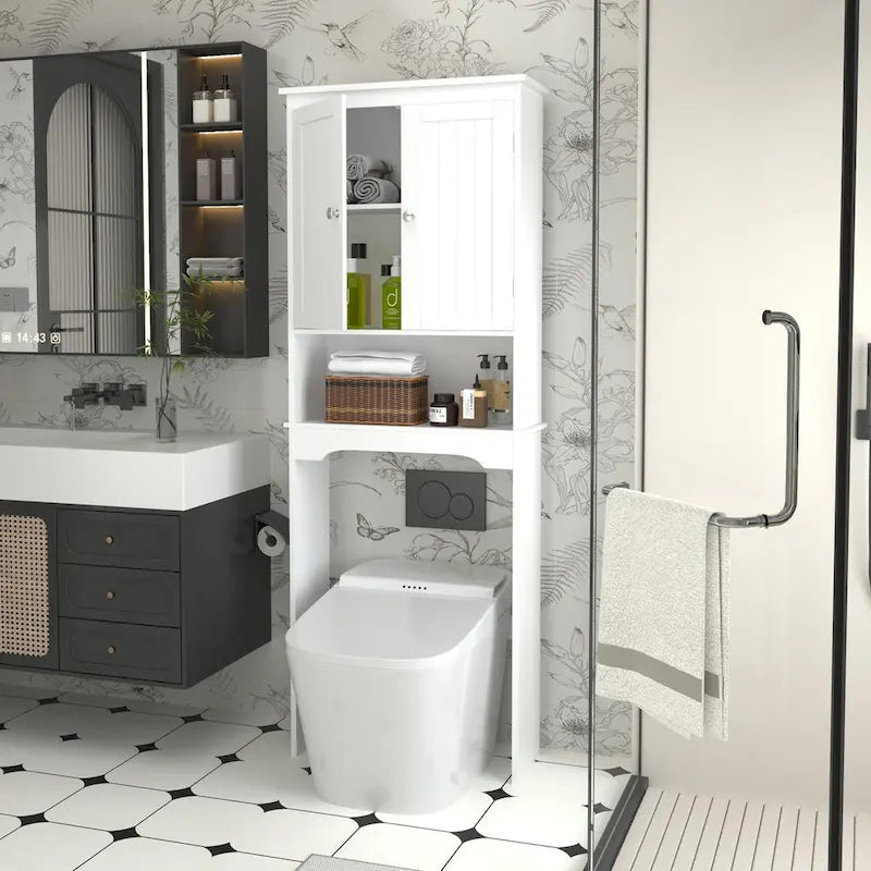 Gabinete de almacenamiento sobre el inodoro, estante de baño sobre el inodoro, organizador de almacenamiento para baño, ahorrador de espacio de madera para baño