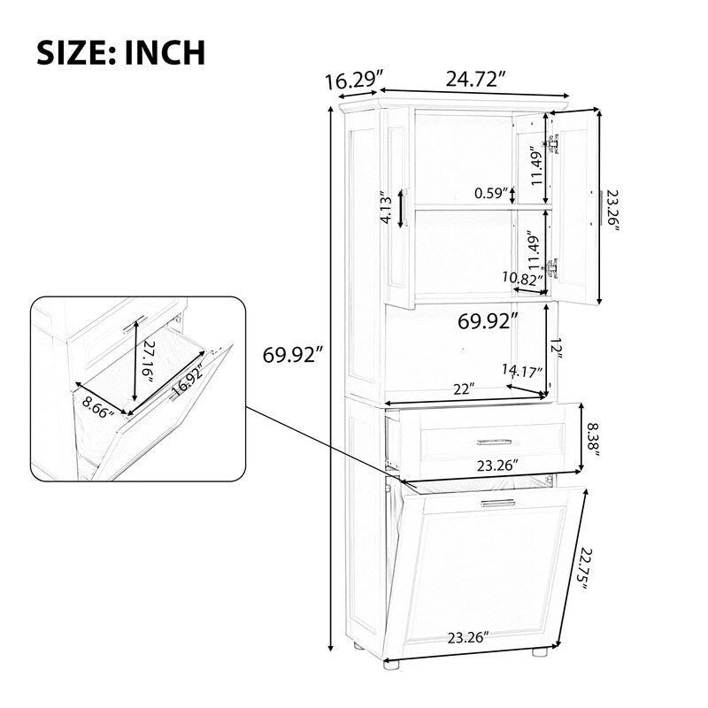 Hoher Badezimmerschrank mit Wäsche- und Stauraumschrank